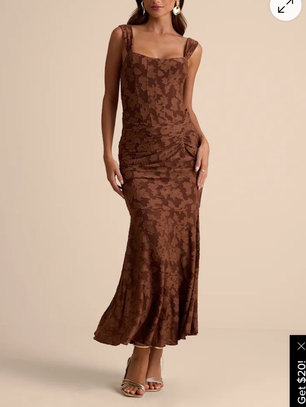 Lulu's Brown Floral Jacquard Maxi Dress